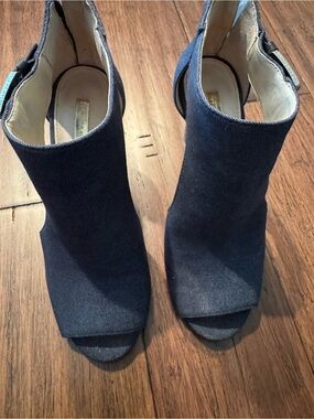 Women’s Open-Toe Ankle Booties in Dark Denim